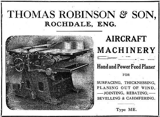 Thomas Robinson & Sons Aircraft Woodworking Machinery            