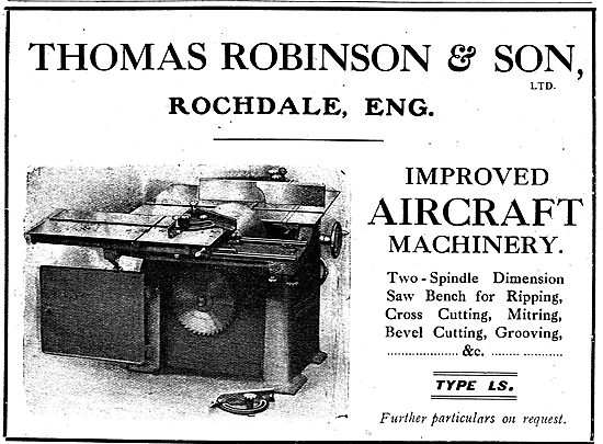 Thomas Robinson & Sons Improved Aircraft Woodwork Machinery      