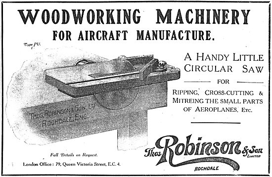 Thomas Robinson & Son. Woodworking Machinery For Aircraft        