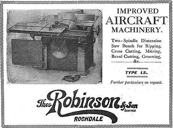 Thomas Robinson & Sons. Aircraft Woodworking Machinery           