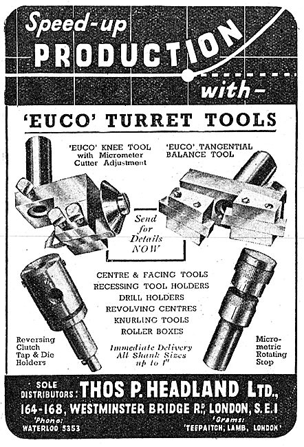 Thomas Headland Lathe Tools - Euco Turret Tools 1943 Advert      