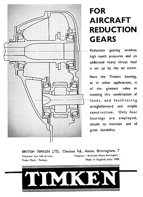 Timken Bearings For Aircraft Reduction Gears1939                 