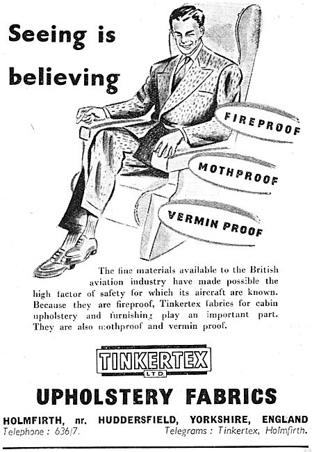 Tinkertex  Aircraft Upholstery Fabrics 1950 Advert               