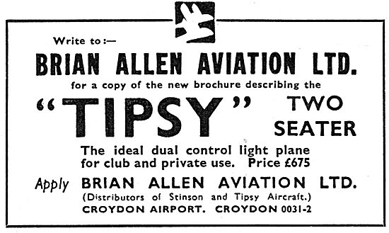 Tipsy Two Seater Aircraft - Brian Allen Aviation. Croydon        