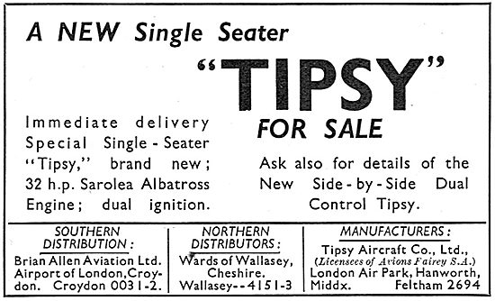 Tipsy Single Seater  Aircraft                                    
