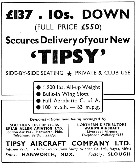 Tipsy Aircraft 1939 Advert                                       