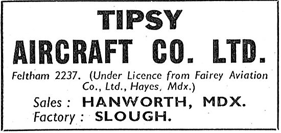 Tipsy Aircraft Hanworth: Under Licence From Fairey Aviation.     