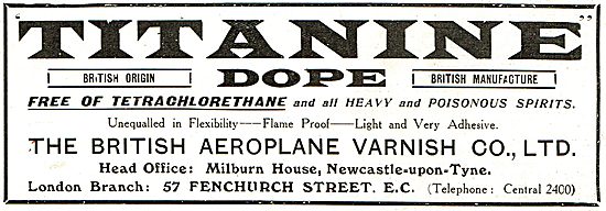 Titanine Aeroplane Dope Is Free From Tetrachlorethane            