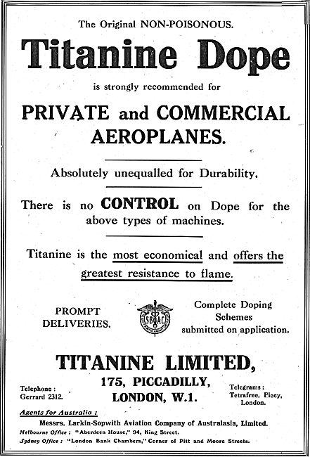 Titanine Dope For Commercial & Private Aeroplanes                