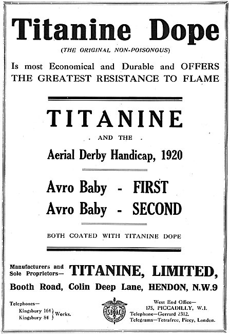 The 1920 Aerial Derby Winning Avro Baby Was Doped With Titanine  