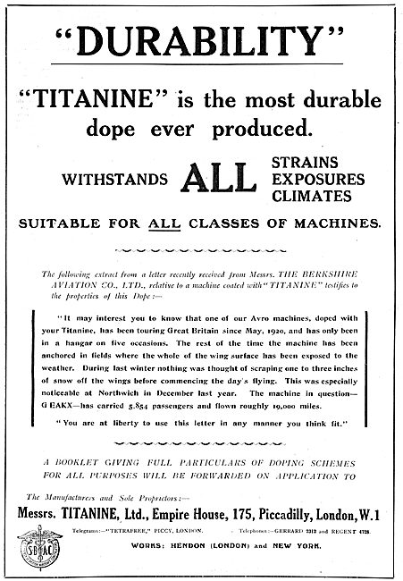 Titanine Durable Dope For Aircraft                               