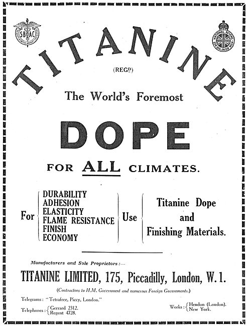 Titanine, The World's Foremost  Aeroplane Dope                   
