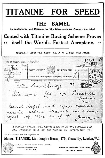 Titanine Dope 1922  Advert                                       