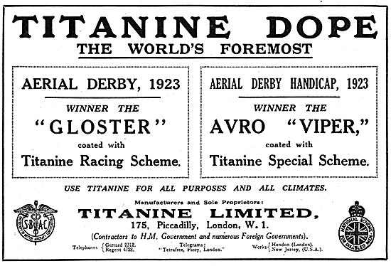 Titanine Dope Used On Gloster . Aerial Derby Winner 1923         