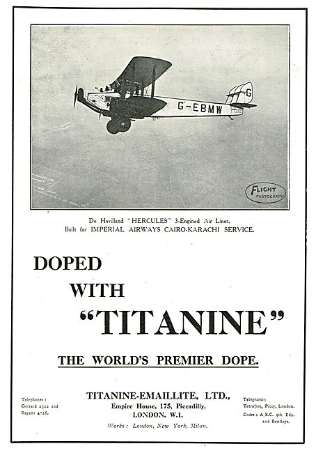 Titanine Dope Used On DH Hercules G-EBMW Of Imperial Airways     