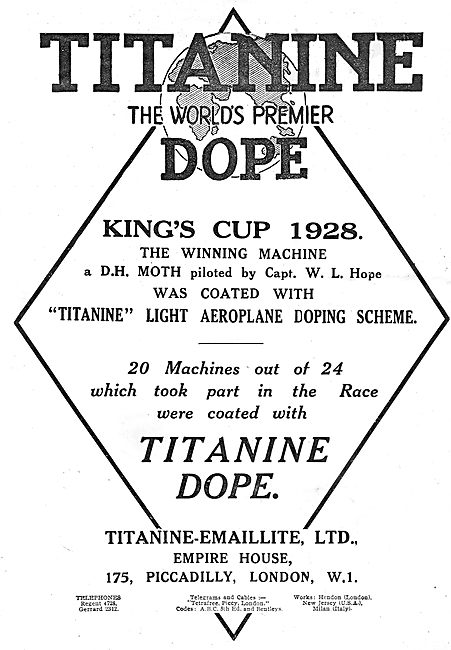 Capt Hopes 1928 Kings Cup Winning Moth Doped With Titanine       