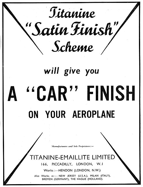Titanine Aircraft Dopes & Finishes 1932                          