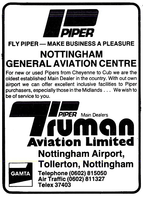 Truman Aviation Nottingham Airport Tollerton - 1980 Advert       