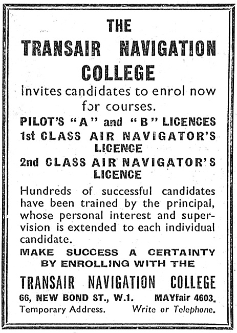 Transair Navigation College. A & B Licences 1947                 