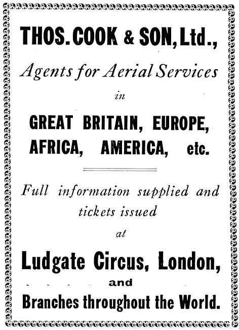 Thomas Cook Travel Agents For Aerial Services 1925               