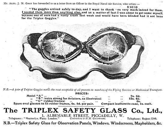 Triplex Safety Glass Aeroplane Goggles & Windshields             