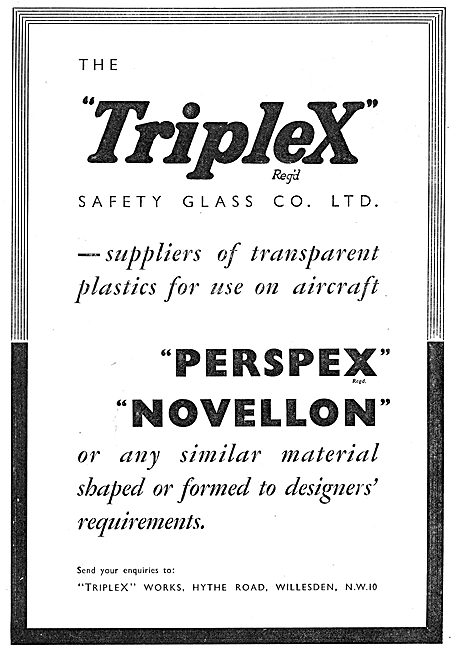 Triplex Safety Glass Aircraft Windscreens. PERSPEX NOVELLON      