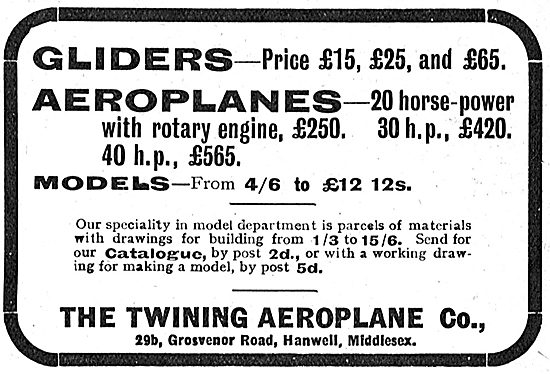 Twining Aeroplane Co - 20 HP Rotary Engine Aeroplanes From £250  