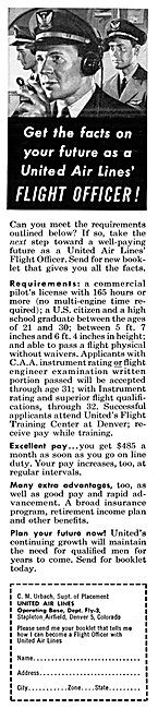 United Air Lines Pilot Recruitment Advert 1956                   