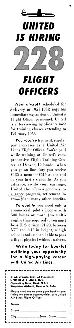 United Air Lines Pilot Recruitment 1957                          