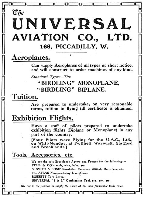 Universal Aviation Co - Birdling Monoplanes & Biplanes           