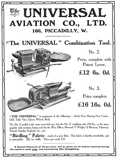 Universal Aviation Co. Machine Tools & Fabrics For Aeroplanes    