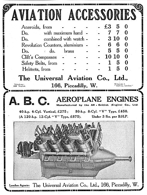 Universal Aviation Co. ABC Engines. Aviation Accessories         