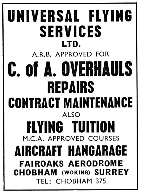 Universal Flying Service: Repairs & Flying Tution At Fairoaks    