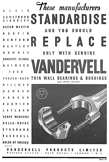 Vandervell Thin Wall Bearings & Bushings For Aircraft Engines    