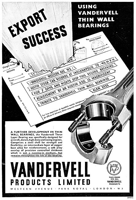 Vandervell Bearings For Aircraft 1949                            