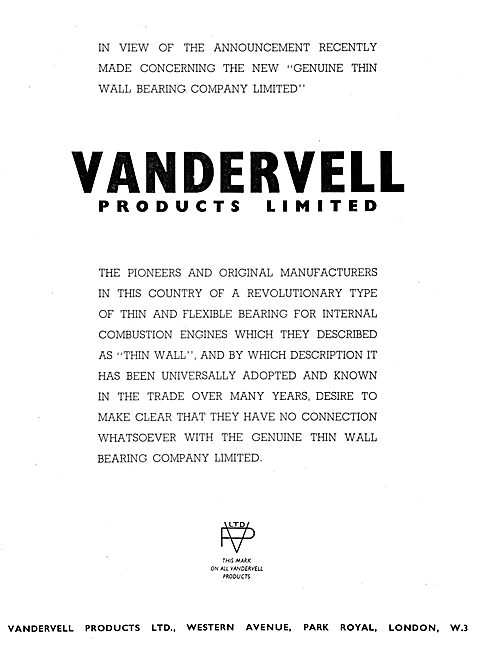 Vandervell Thin Wall Bearings                                    