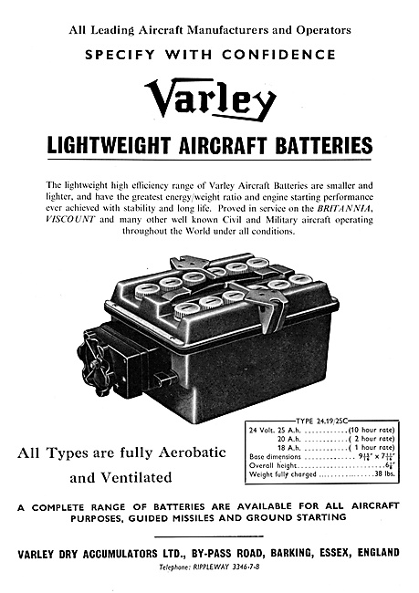 Varley Accumulators - Varley Batteries 1958                      