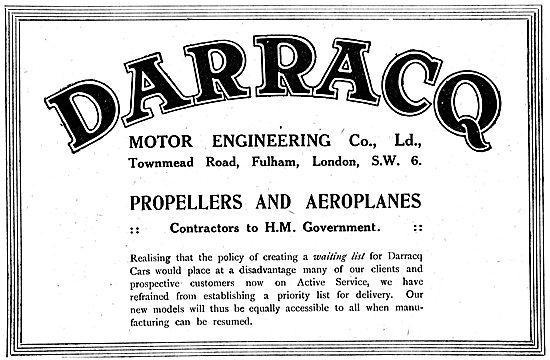 Darracq Motor Engineering - Cars, Propellers & Aeroplanes        