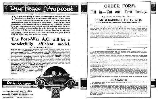  Auto-Carriers - A.C.Cars 1918 Advert                            