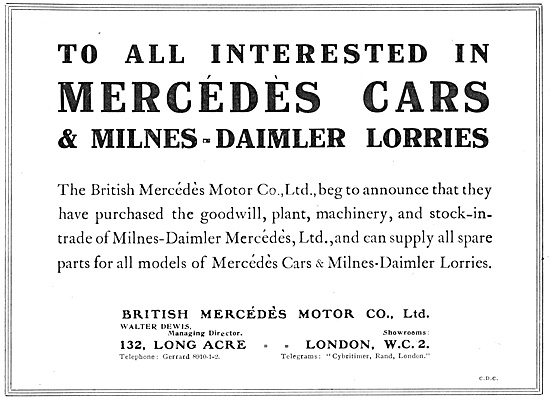 British Mercedes Motor Co 1918                                   