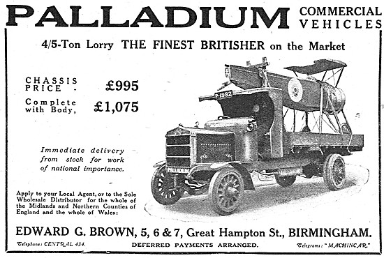 Palladium Commercial Vehicles. Palladium 4/5 Ton Lorry  1918     