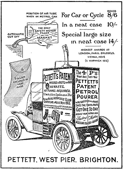 Pettetts Patent Petrol Pourer. 1920 Advert                       