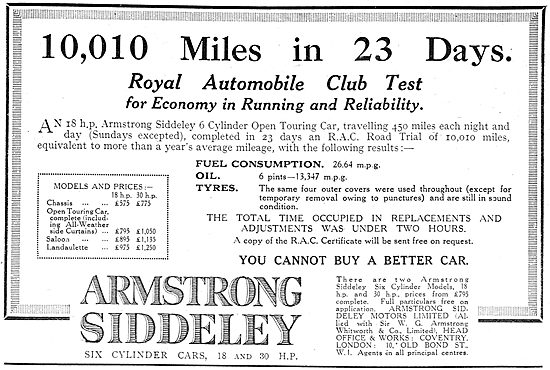 Armstrong Siddeley - Six Cylinder Cars. 18 & 30 HP.              