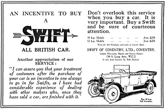 Swift Motor Cars 1925 Advert                                     