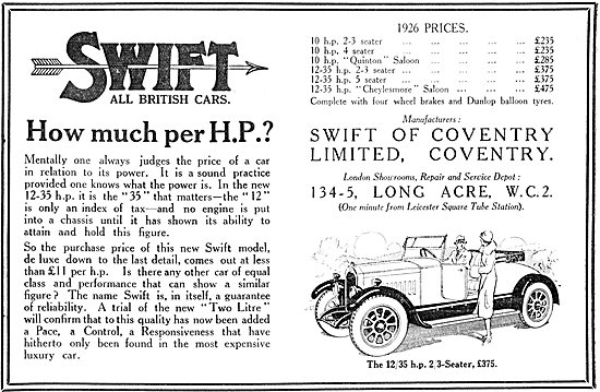Swift Motor Cars 1925 Advert                                     