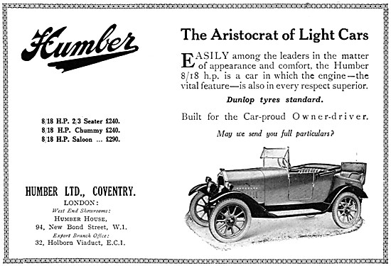 Humber Cars 1925. Humber 8/18H.P.                                