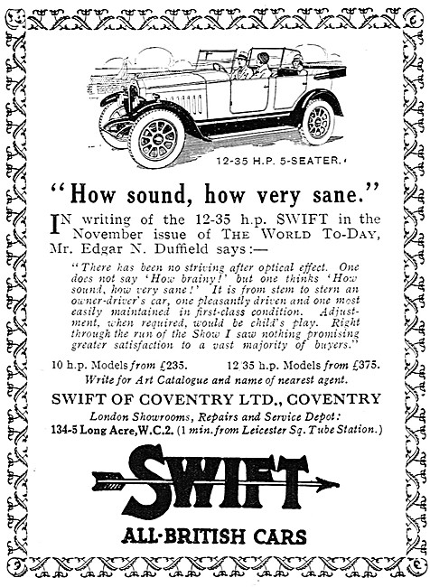 Swift Cars. Swift 12-35 HP 5 Seater. 1926                        