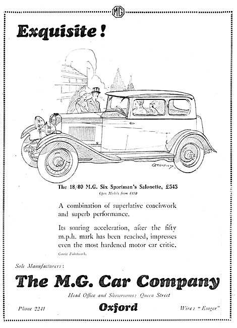 MG 18/80 Six Sportsman's Salonette 1929 Advert                   