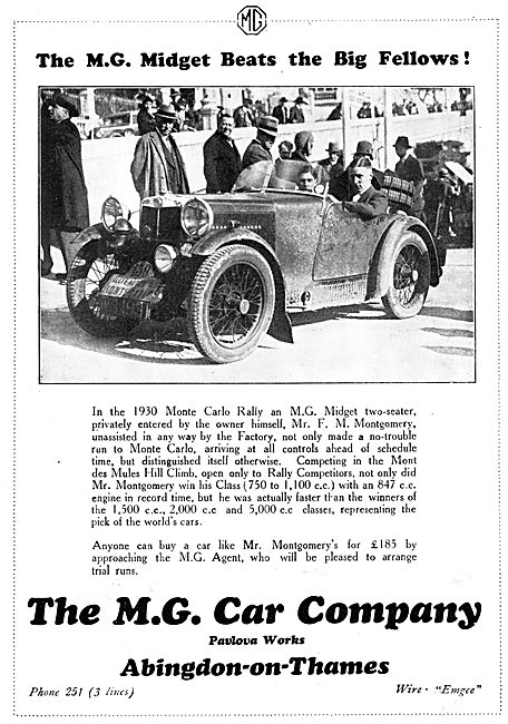 MG Midget Two Seater 1930 Advert                                 