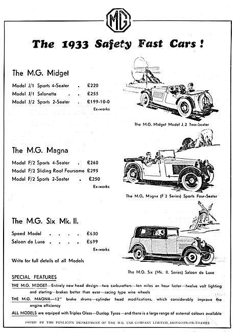 MG Cars. MG Midget. MG Magna. MG Six MkII 1932 Advert            